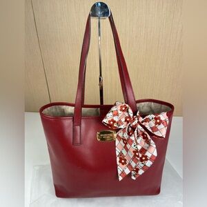 Michael Kors Jet Set Leather Tote – Deep Red / Raspberry